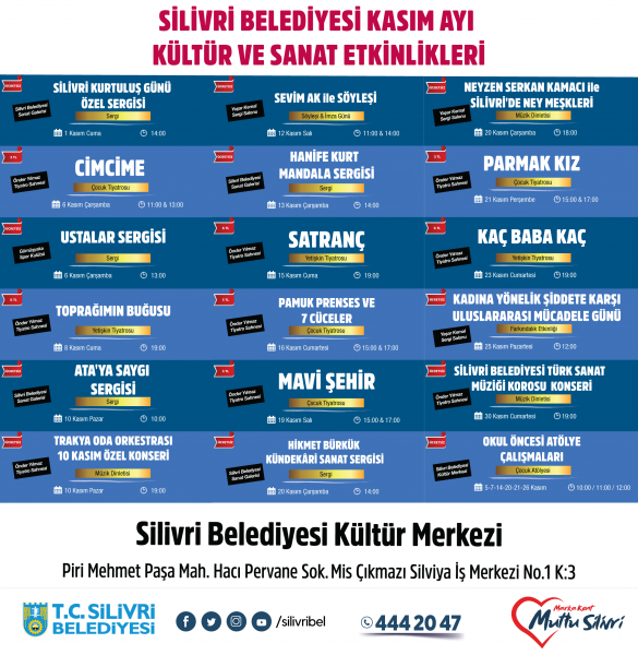 KASIM AYI KÜLTÜR SANAT FAALİYETLERİ BELLİ OLDU